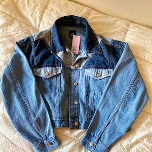 Wild Fable Patchwork Crop Denim Jacket Size Large